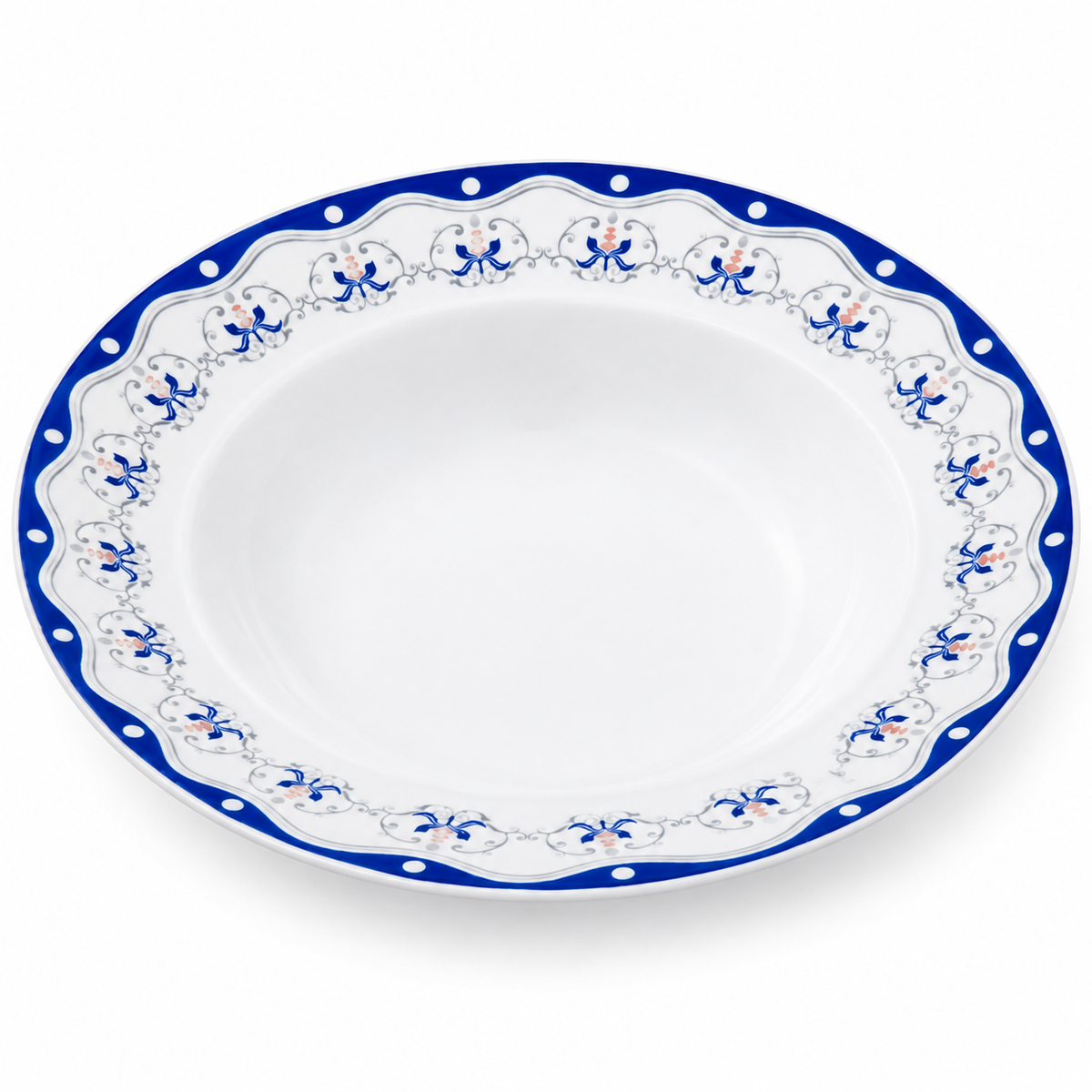 Elegant Blue & Grey Ornamental Deep Soup Plate 9inch