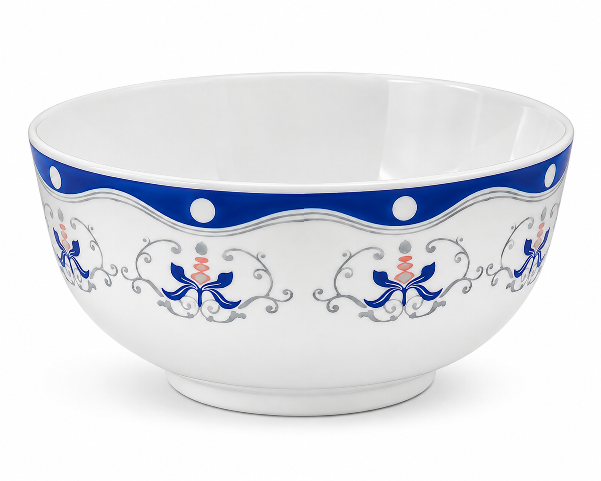Elegant Blue & Grey Ornamental Serving Bowl 8inch