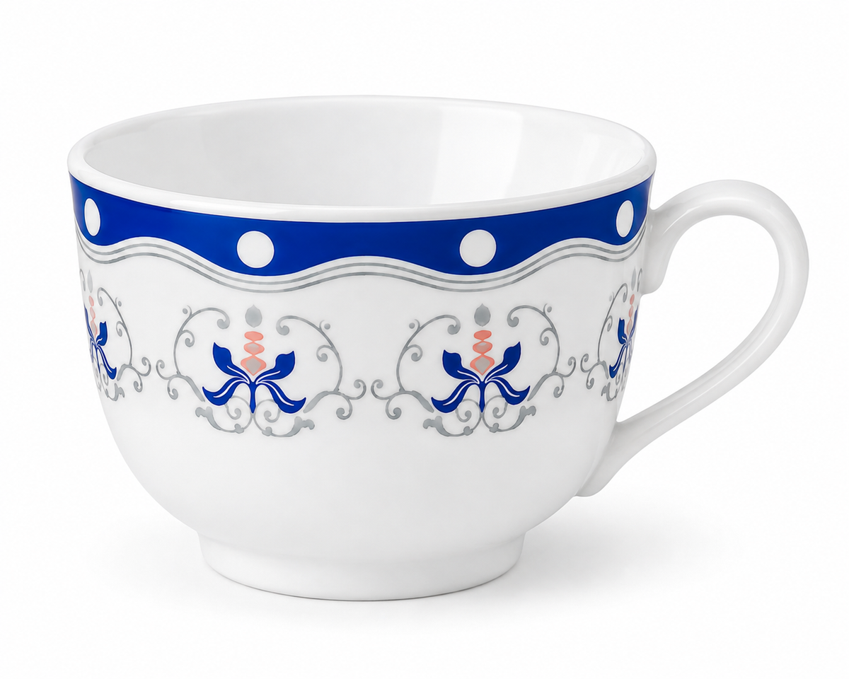Elegant Blue & Grey Ornamental Porcelain Cup