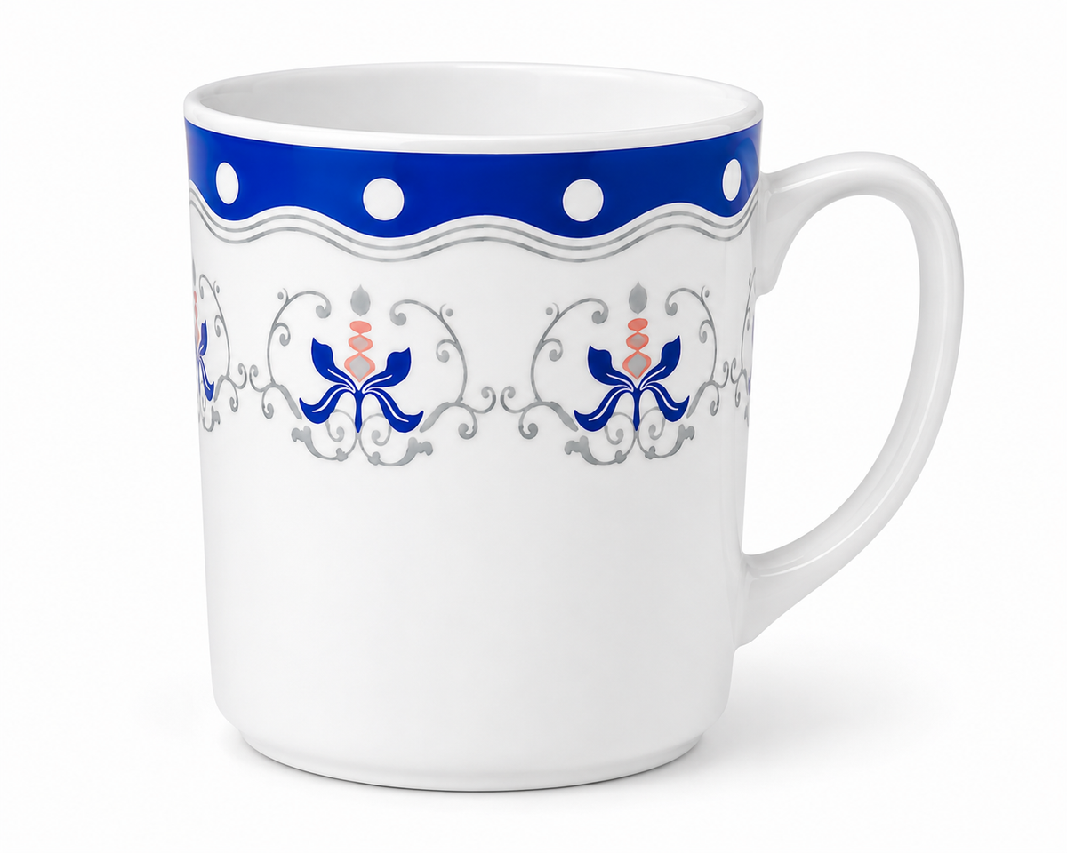 Elegant Blue & Grey Ornamental Porcelain Mug