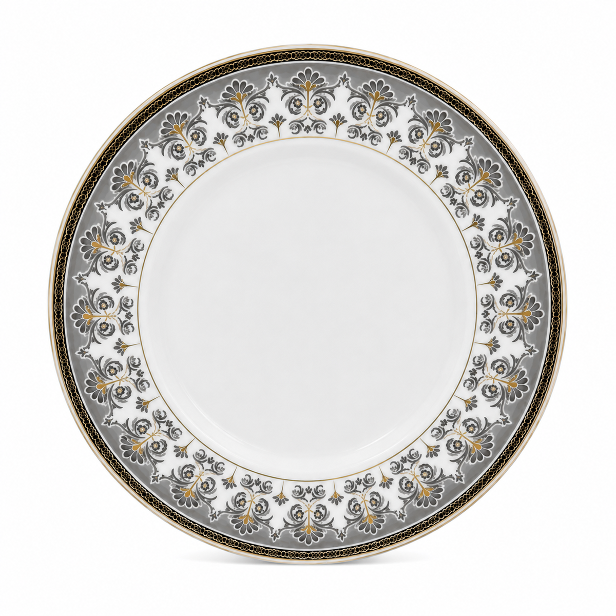 Elegant Grey & Gold Ornamental Dessert Plate 7.5inch