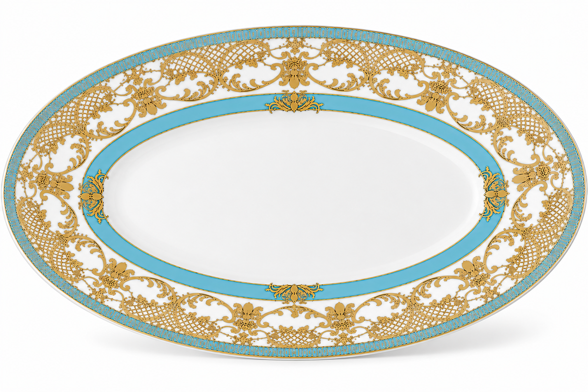 Turquoise Gold Elegance Oval Serving Plate / Dish