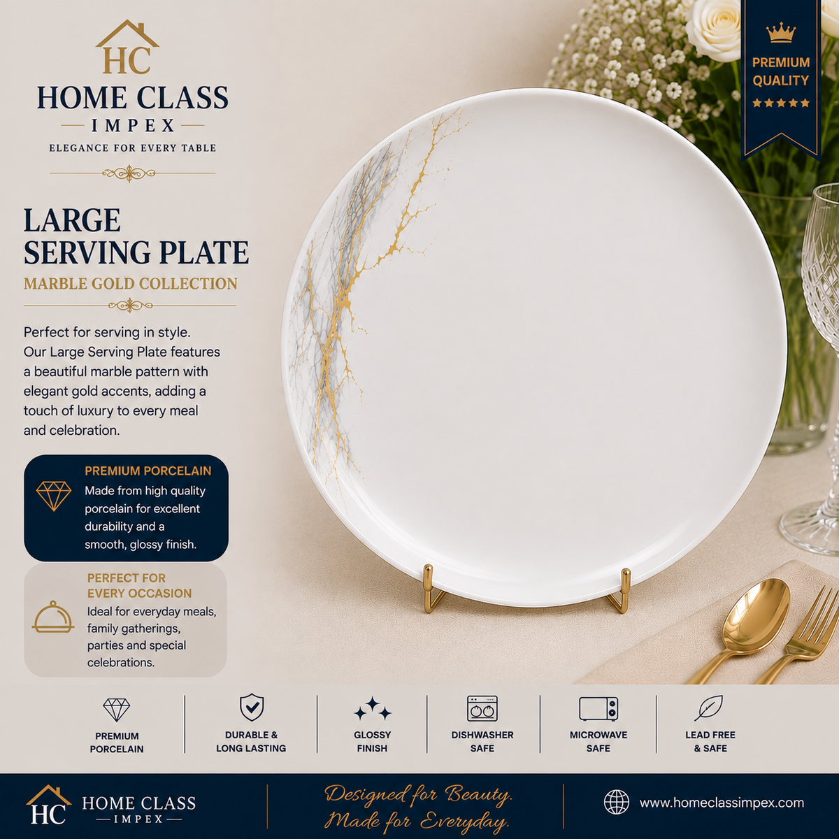Marble Gold Porcelain Large Serving Plate