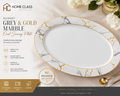 Platou oval de servire elegant, din marmură gri și auriu, 33 cm
