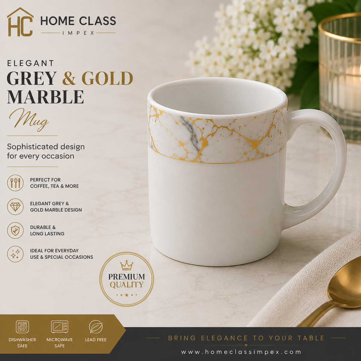 Elegant Grey & Gold Marble Mug