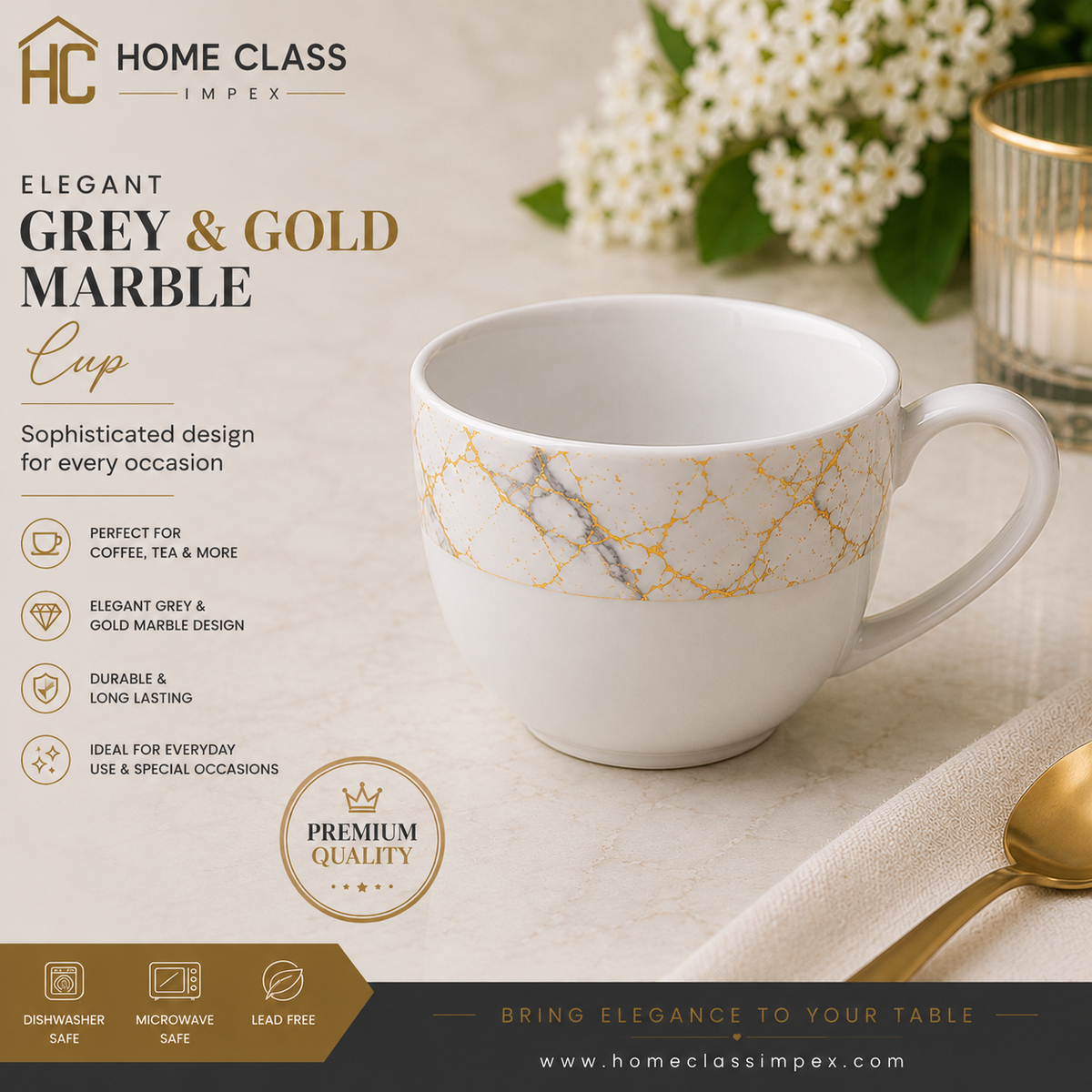 Elegant Grey & Gold Marble Cup