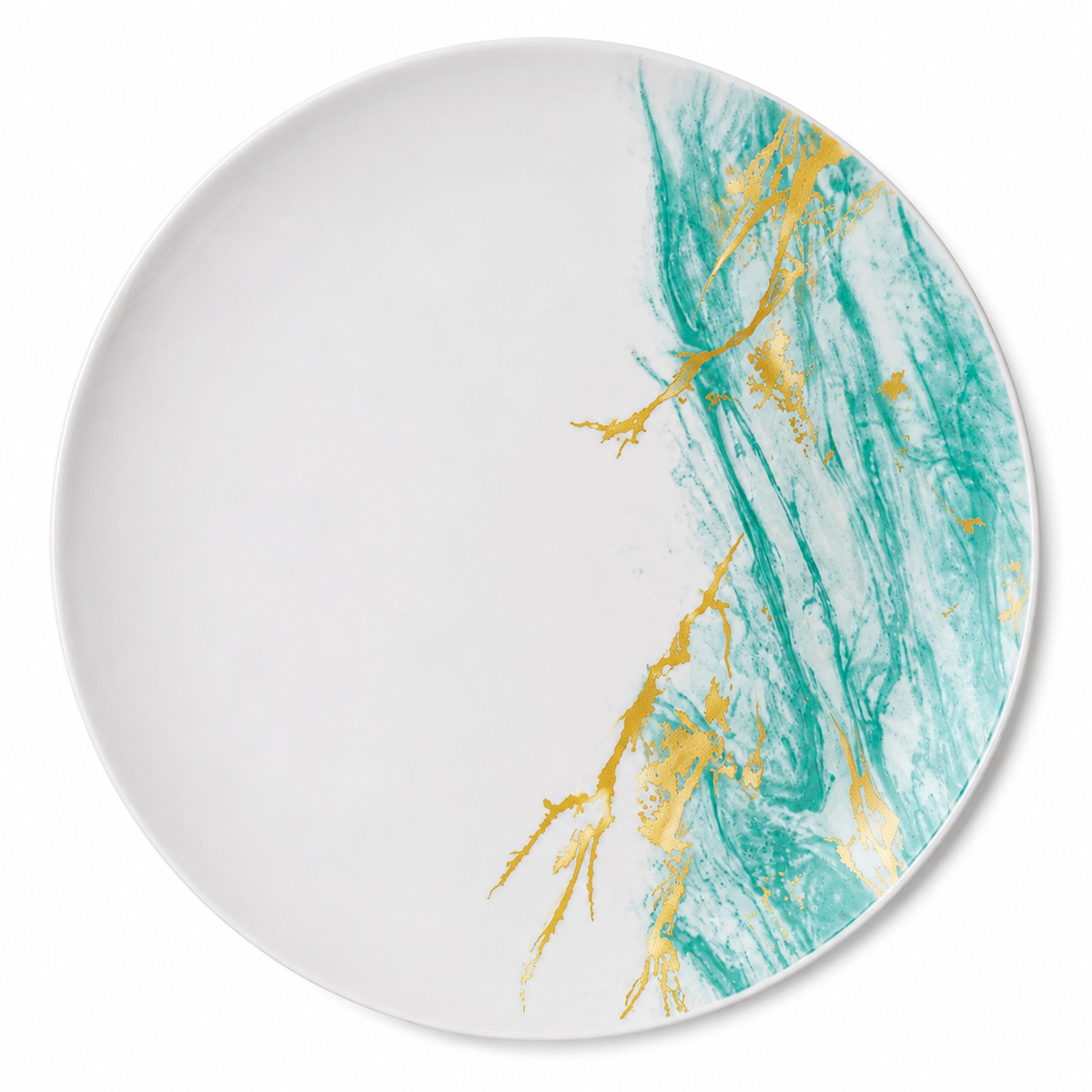 Turquoise & Gold Marble Round Serving Plate 12inch