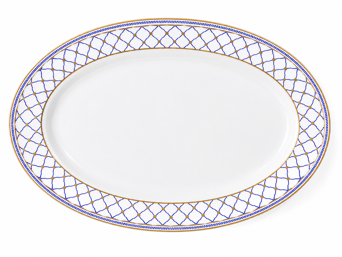 Royal Blue Lattice Oval Serving Plate 13inch
