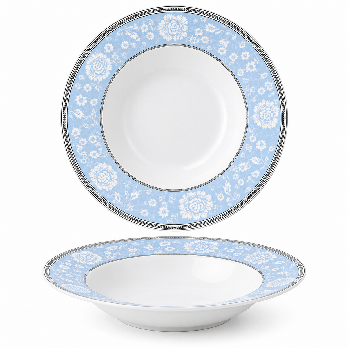 Light Blue Floral Deep Soup Plate 9inch