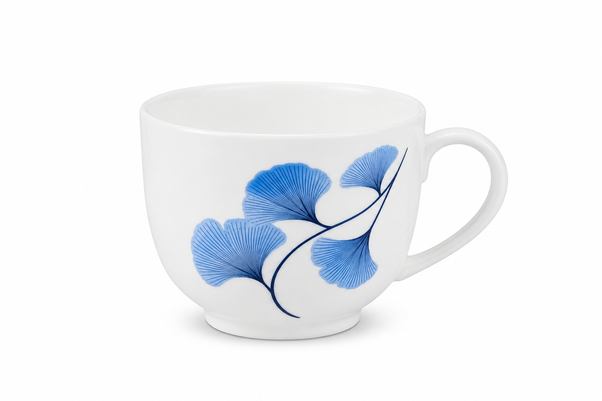 Blue Ginkgo Porcelain Cup