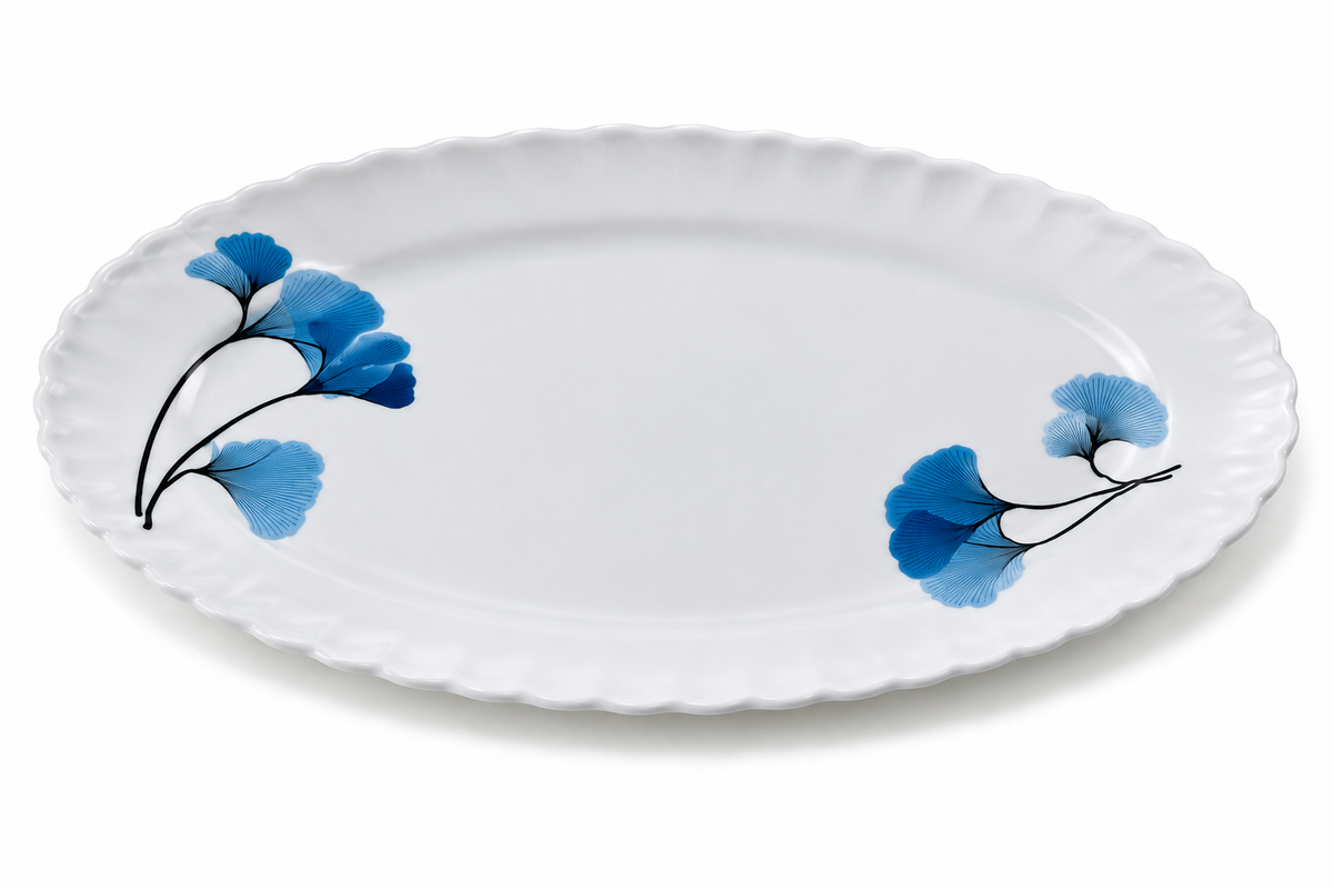 Blue Ginkgo Porcelain Oval Serving Plate 13inch