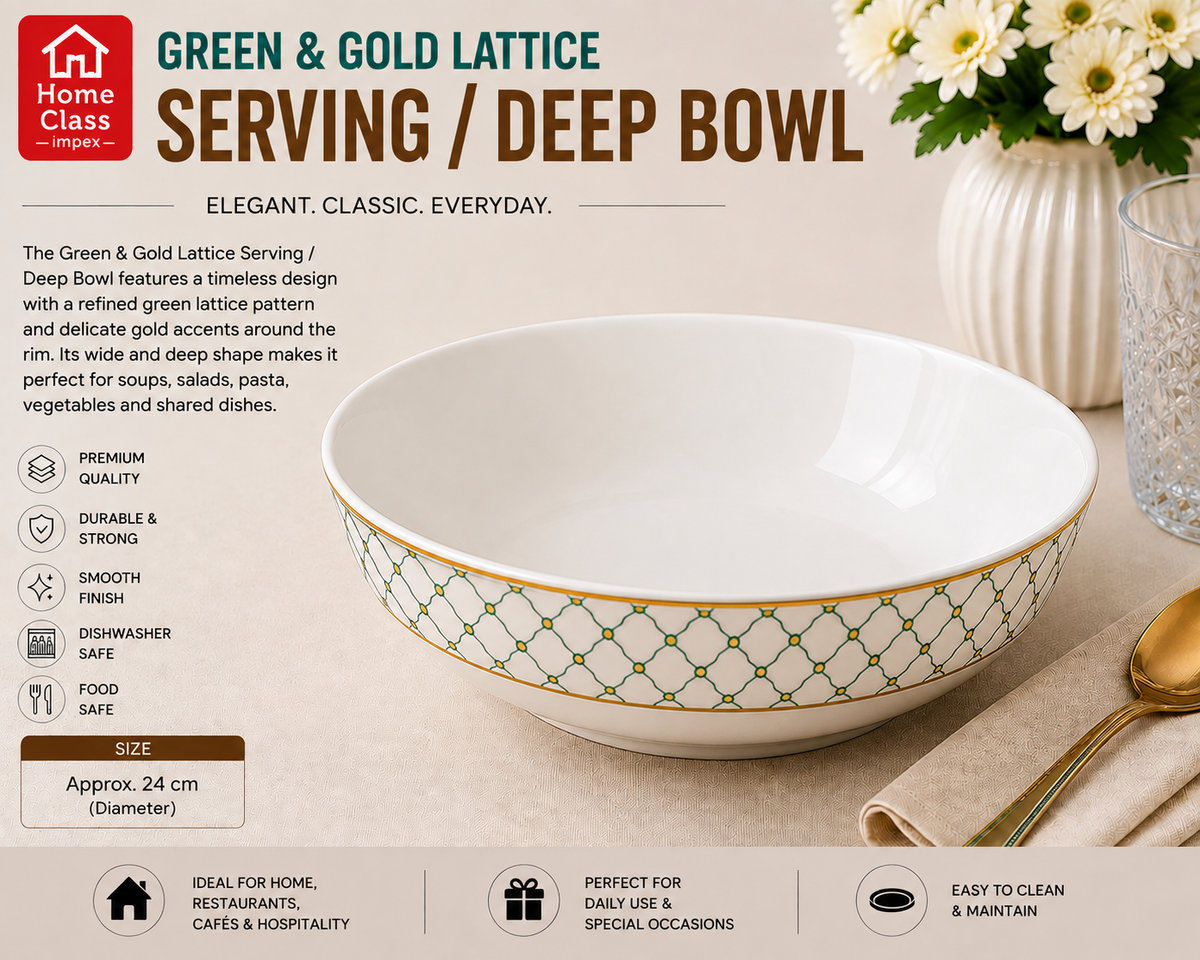 Green & Gold Lattice Patterned Bowl 7inch