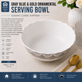 Gray, Blue & Gold Ornamental Serving Bowl 7inch