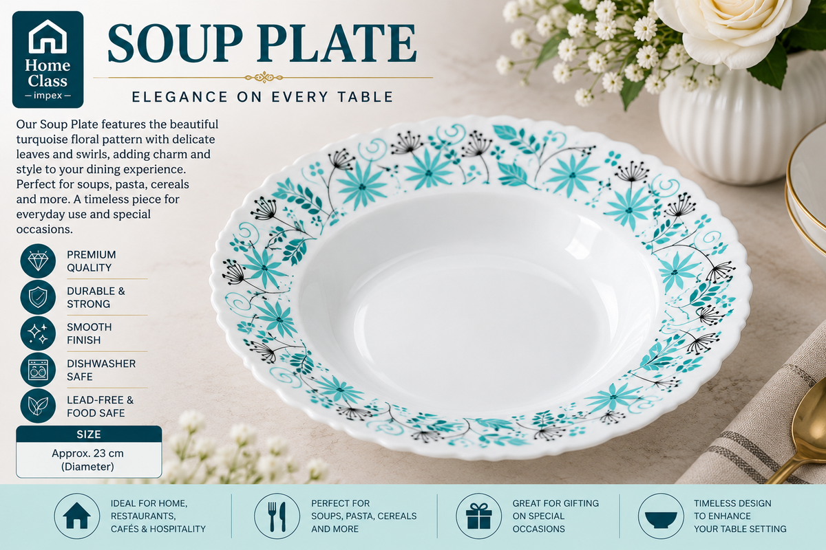 Turquoise Floral Patterned Soup Plate 9inch