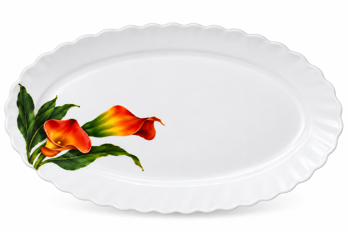 Calla Lily Porcelain Oval Serving Plate 13inch