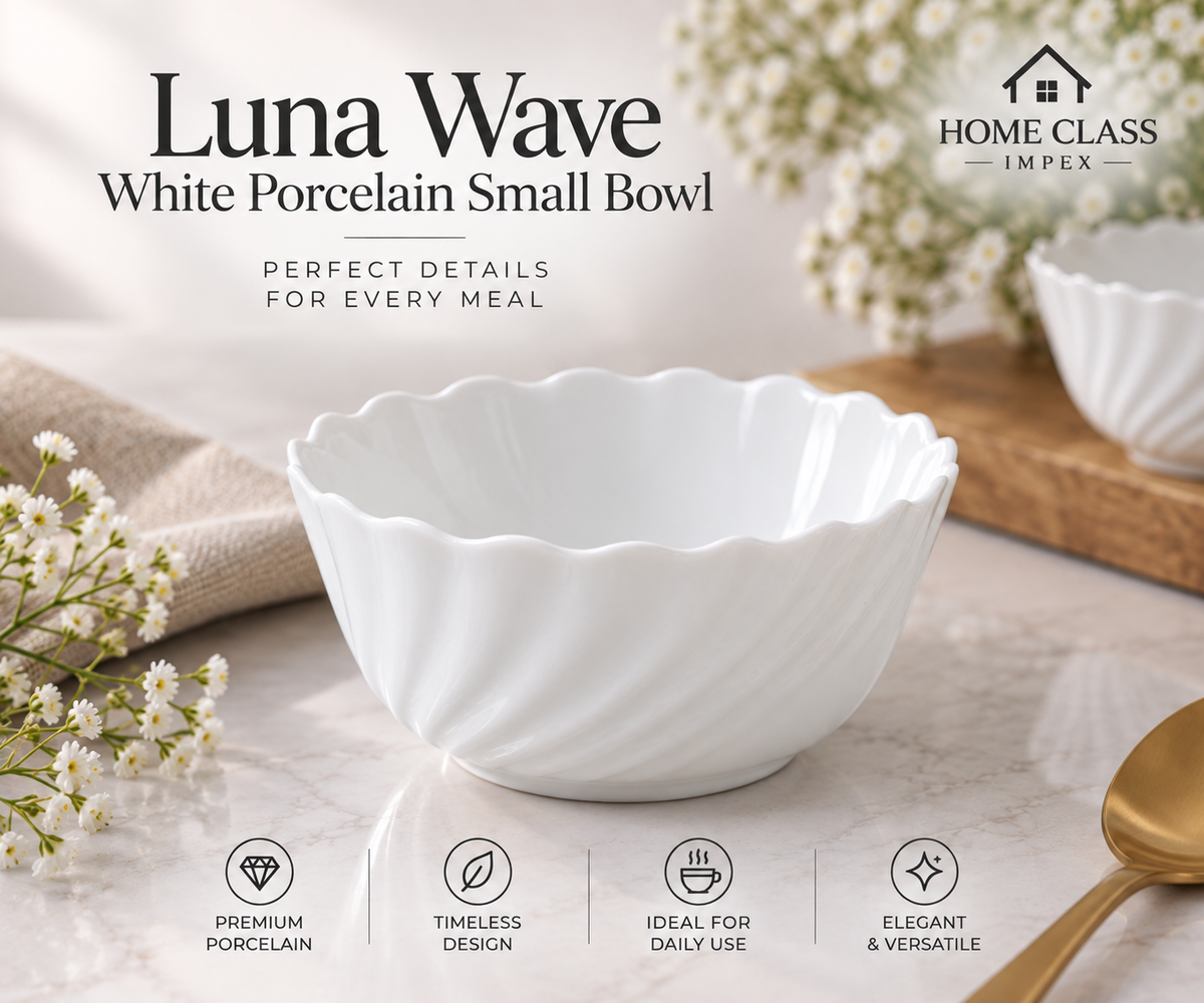 Luna Wave White Porcelain Small Bowl 7inch