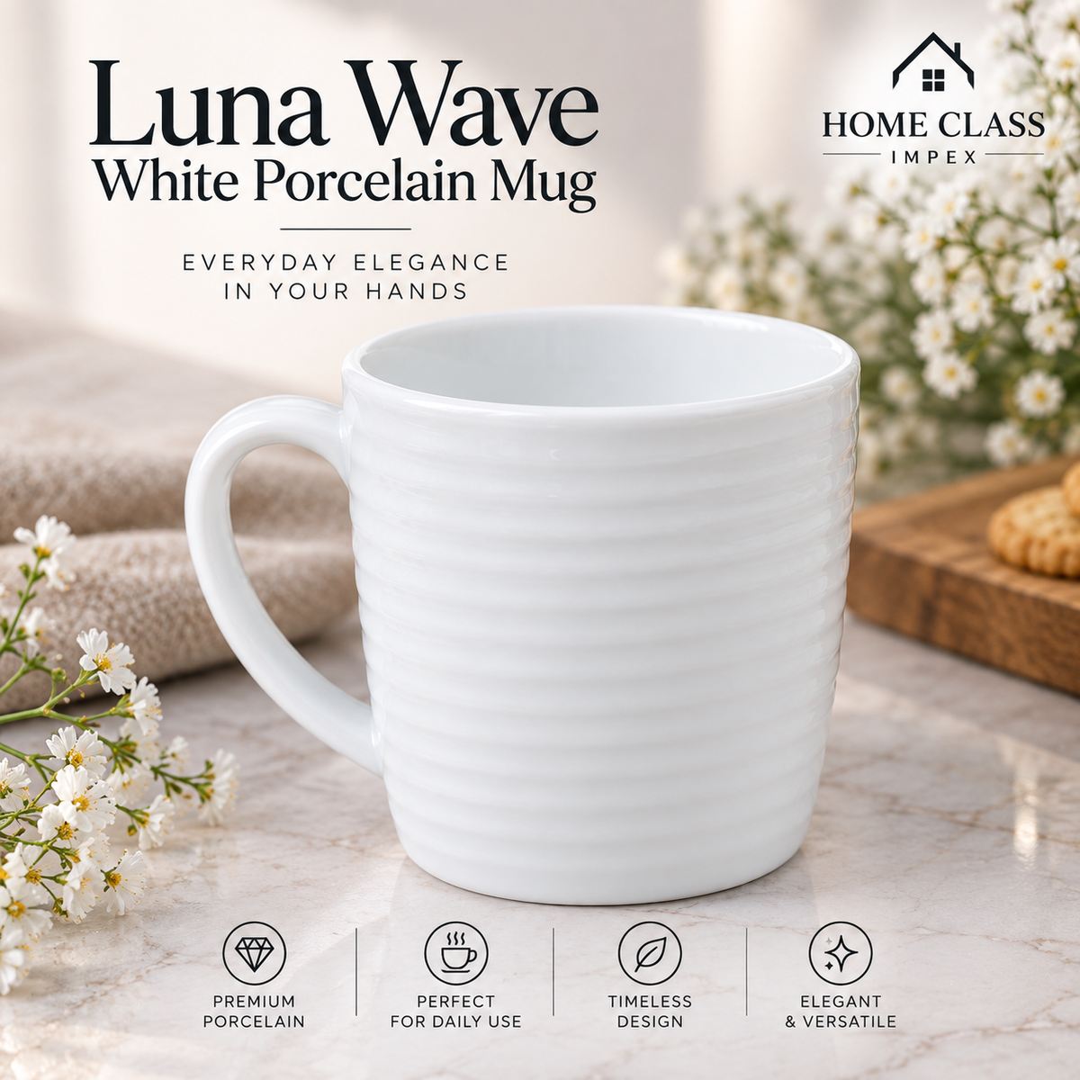 Luna Wave White Porcelain Mug
