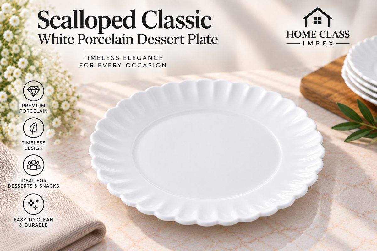 Scalloped Classic White Porcelain Dessert Plate 7.5inch