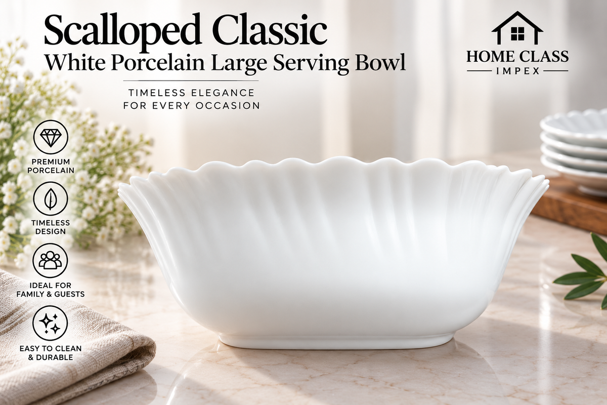 Scalloped Classic White Porcelain Bowl 7inch