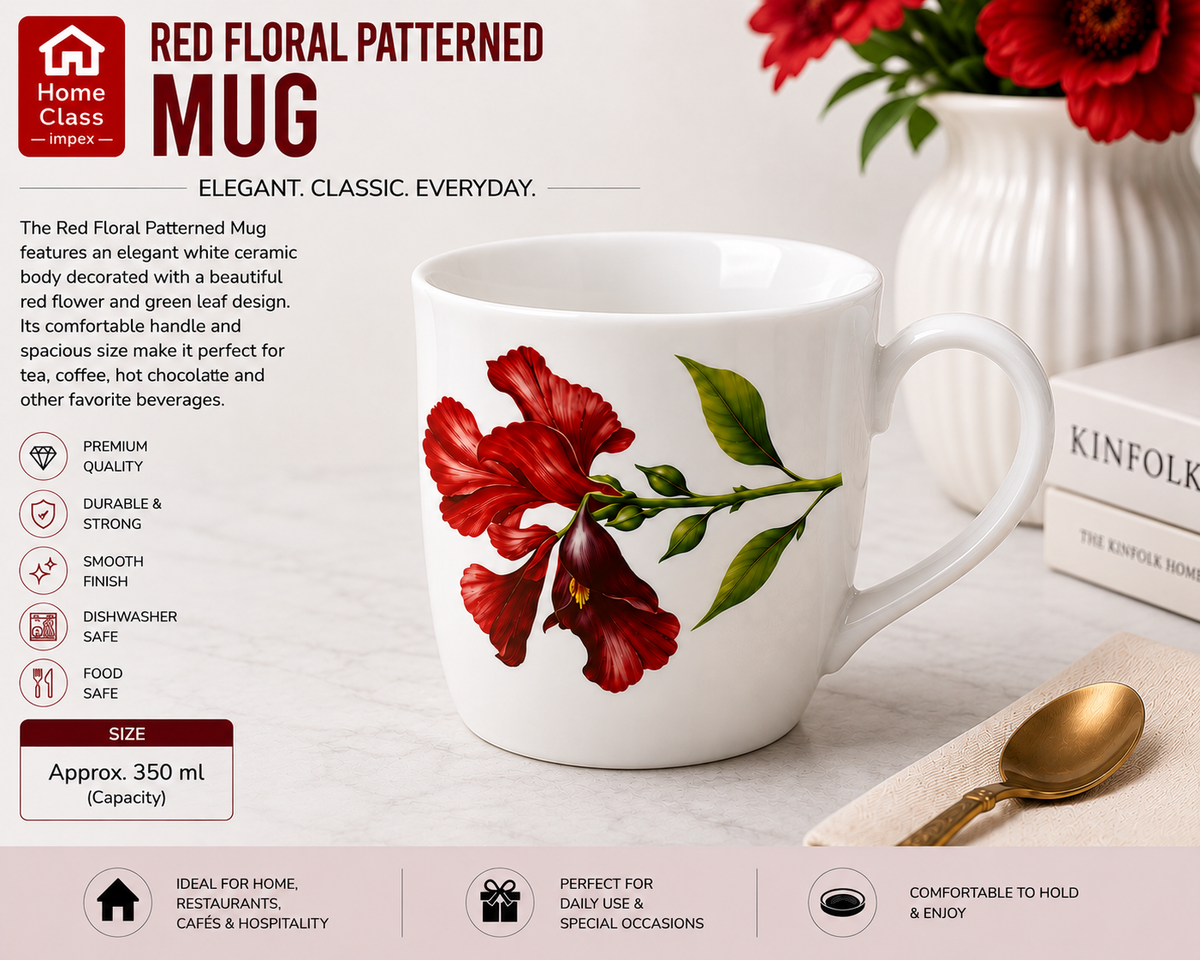 Red Floral Patterned Mug